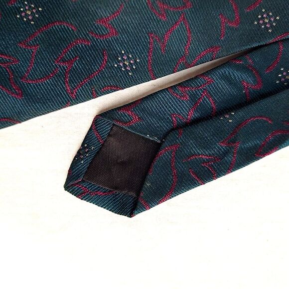 Britches of Georgetowne Slim Silk Tie - Geometric Pattern Green Maroon Vintage - Picture 6 of 7